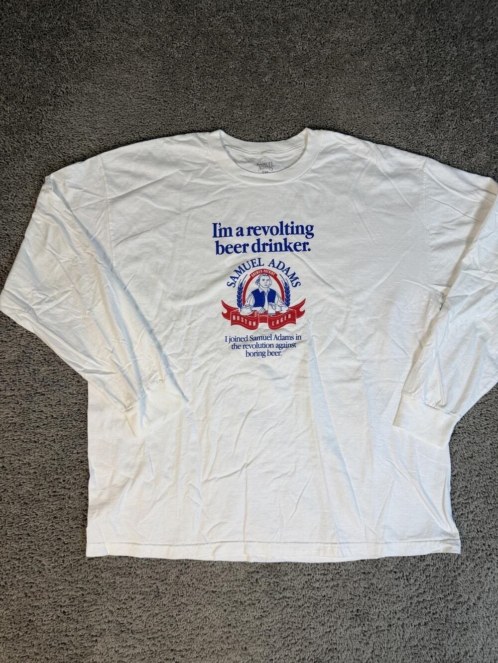 Samuel Adams Shirt Mens 2XL White Revolting Beer Drinker Graphic Crew Neck